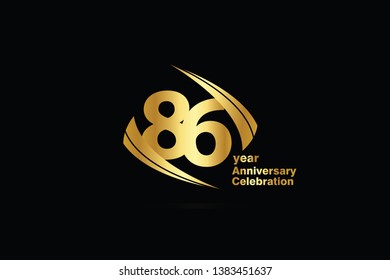 86 year minimalist logo years, jubilee, greeting card. Birthday invitation. Sign Cube Line Gold space vector illustration on black background - Vector