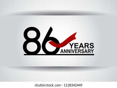 86 years anniversary black color simple design with red ribbon isolated on white background for celebration
