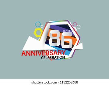 86 years anniversary celebration design with modern colorful hexagon. Vector illustration for use special celebration event