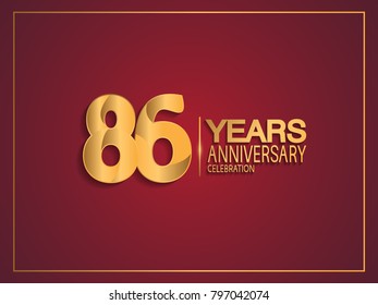 86 years anniversary celebration design with golden color isolated on red background for celebration event