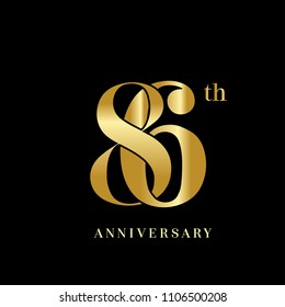 86 years anniversary celebration logotype  overlapping style with golden color. vector illustration isolated on dark background