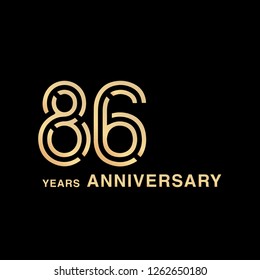 86 years anniversary celebration logotype. anniversary logo with golden and silver color isolated on black background, vector design for celebration, invitation card, and greeting card - Vector