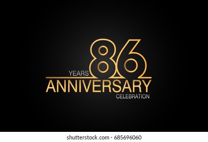 86 years anniversary celebration logotype. anniversary logo with golden and silver color isolated on black background, vector design for celebration, invitation card, and greeting card