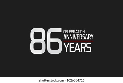 86 years anniversary celebration simple design white color with red line isolated on black background 