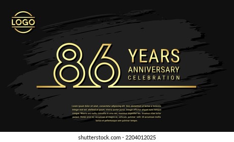 Celebración de 86 años, diseño de plantillas de celebración de aniversario con color dorado aislado en el fondo del pincel negro. ilustración de plantilla de vector
