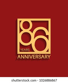 86 years anniversary design logotype golden color in square isolated on red background for celebration event