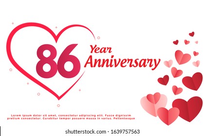 86 Years Anniversary Logo Celebration With Love for celebration event, birthday, wedding, greeting card, and invitation