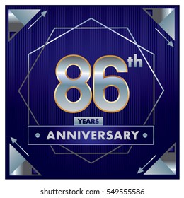 86 years anniversary logo celebration with ring and ribbon. Greeting card and cover template.