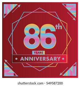 86 years anniversary logo celebration with ring and ribbon. Greeting card and cover template.