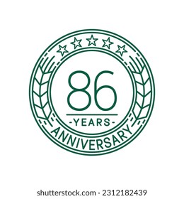 86 years anniversary logo template. 86th line art vector and illustration.