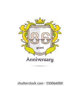 86 Years Anniversary Logo Using Heraldic Theme, Colorful and Isolated on white background