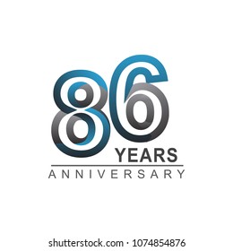 86 years anniversary logotype bold line number with grey and blue color for celebration event isolated on blue background
