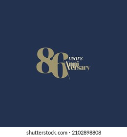 86 years anniversary logotype with modern minimalism style. Vector Template Design Illustration.