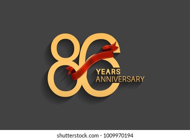86 years anniversary logotype with red ribbon and golden color for celebration event
