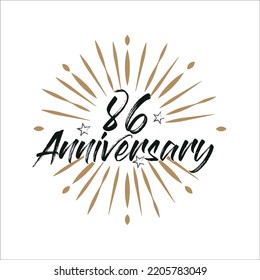 86 Jahre Jubiläum Retro-Vektorsymbol isoliert Vorlage. Vintage-Logo 86. Jahre mit Band und Feuerwerk auf weißem Hintergrund
