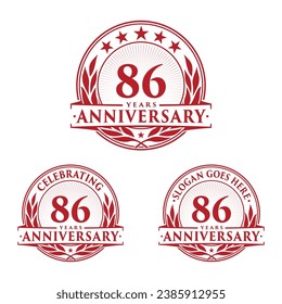 Se cumplen 86 años. 86.ª colección de logo de la celebración. Vector e ilustración. 