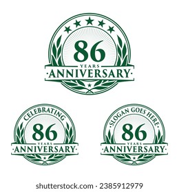 86 years anniversary set. 86th celebration logo collection. Vector and illustration. 