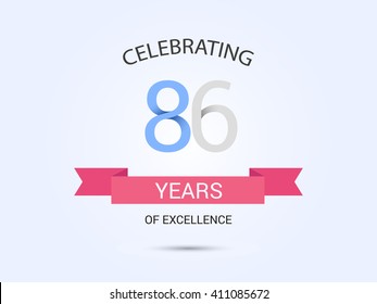 86 years anniversary, signs, symbols, simple design with red ribbon.