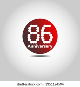 86 years Anniversary with simple bound design. Red bound with shadow. Dots font number. White colour font. My all design can see in my portofolio
