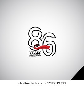 86 years anniversary simple design with red ribbon for celebration