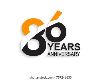 86 years anniversary simple design with white slash in orange and black number for celebration event