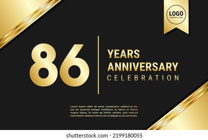 86 Years Anniversary template design. Golden Anniversary Celebration, vector illustration.