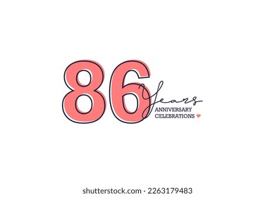 86 years anniversary. Anniversary template design concept with peach color and black line, design for event, invitation card, greeting card, banner, poster, flyer, book cover and print. Vector Eps10