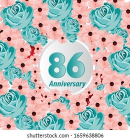 86 Years anniversary. Vector design greeting card with decorative floral for celebration