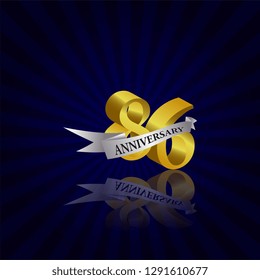 86 years anniversary Vector Template Design with golden color and silver ribbon isolated on blue sunburst background illustration for celebration event - Vector