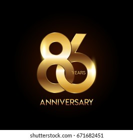 86 years gold anniversary celebration overlapping number logo, isolated on dark background