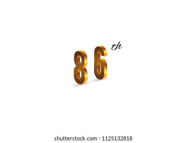 86 Years golden Anniversary  with isometric design number isolated on white background