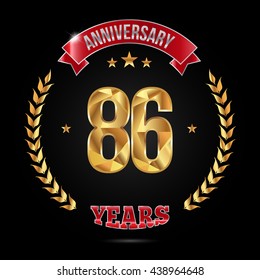 86 years golden anniversary logo, low poly design number