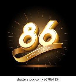 86 years golden anniversary logo celebration with firework and ribbon