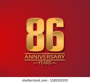 86 years golden shiny anniversary simple design with red background. Vector template for company celebration event, greeting card and invitation card