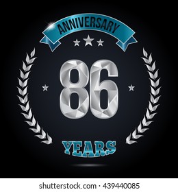 86 Years Silver anniversary logo, low poly design number