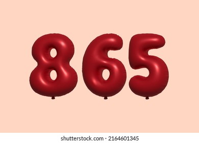 865 3d number balloon made of realistic metallic air balloon 3d rendering. 3D Red helium balloons for sale decoration Party Birthday, Celebrate anniversary, Wedding Holiday. Vector illustration