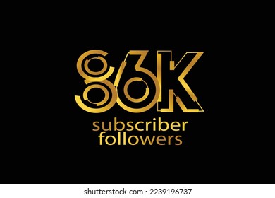 86K, 86.000 subscribers or followers blocks style with gold color on black background for social media and internet-vector