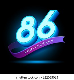 86th Anniversary 3D text with glow effect .celebration vector template design
