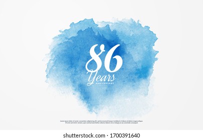 86th anniversary background with illustrations of white numbers and the writing below on a water color background.