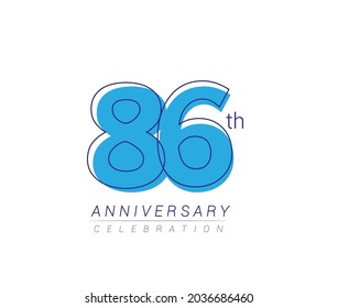 86th anniversary blue colored vector design for birthday celebration, isolated on white background