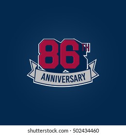 86th Anniversary Celebration Logo using 3d Number, Red Colored Isolated in Blue Background. Retro Style 
