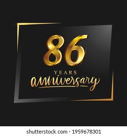 86th anniversary celebration logotype with handwriting golden color elegant design isolated on black background. vector anniversary for celebration, invitation card, and greeting card.