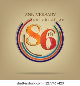 86th Anniversary colorful with brown background, for greeting cards