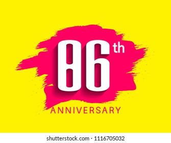 86th anniversary flat design pink brush on yellow background for celebration event 
