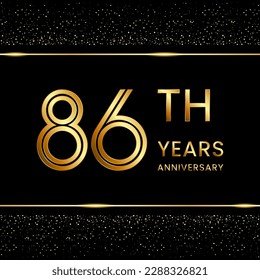 Diseño del logo del 86º aniversario con concepto de doble línea. Estilo de línea Art. Logo del número de oro. Ilustración de plantillas de vectores