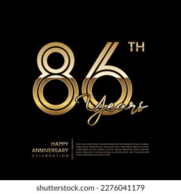 86th anniversary logo with double line style. Gold line art design. Logo Vector Template
