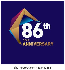 86th anniversary logo with gold shape modern looks. Anniversary signs illustration. Gold anniversary logo design and illustration