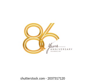 86th anniversary logo golden colored with linked number isolated on white background, vector design for greeting card and invitation card.