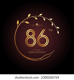 86th anniversary logo with golden number for celebration event, invitation, wedding, greeting card, banner, poster, and flyer Golden tree vector design