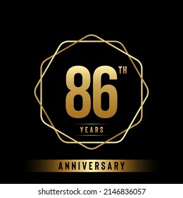 86th anniversary logotype. Anniversary celebration template design with golden ring for booklet, leaflet, magazine, brochure poster, banner, web, invitation or greeting card. Vector illustrations.